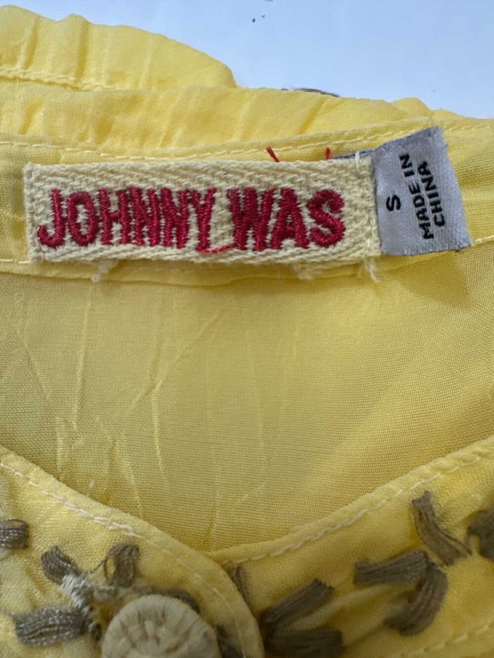 Johnny Was Embroidered Blouse Top Roylane Floral Birds Yellow Sz S - Picture 16 of 16